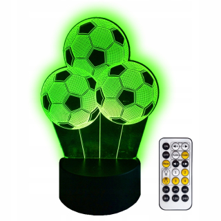 Nočná lampa do detskej izby - Nočná lampa 3D LED 3x Football darčeky + Pilot