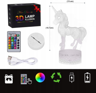 Nočná lampa do detskej izby - Nočné svietidlo 3D LED Unicorn + Horse Remote