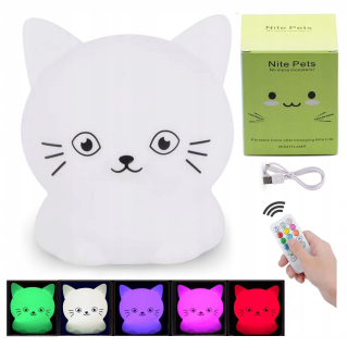 Nočná lampa do detskej izby - Nočná lampa pre deti Kotek Silikónová Cat RGB