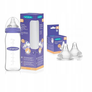 Lansinoh fľaša 240 ml 77150 + Lansinoh silikónový cumlík 6 m+