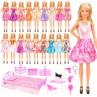 Bábika Barbie - Doll postieľka + 32x príslušenstvo šaty šaty