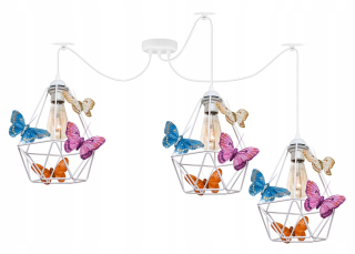 Luster do detskej izby - Závesná lampa Pająk 3 biely motýľ - môžete LED