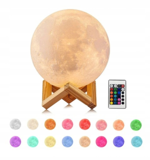 Nočná lampa do detskej izby - Nočná lampa 16 farieb - svorka 3d Mesiac 15cm
