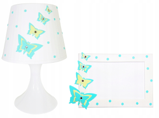 Nočná lampa do detskej izby - Nočná lampa + Detská rám 13x18 Mint motýle