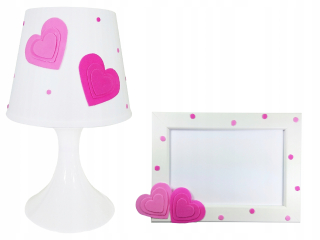 Nočná lampa do detskej izby - Nočná lampa + detská rám 21x30 ružové srdce