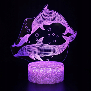 Nočná lampa do detskej izby - Nočná lampa 3D LED Dolphin Hologram + Pilot