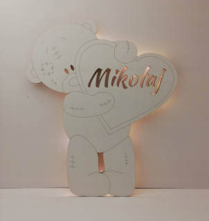 Nočná lampa do detskej izby - Nočná lampa LED medvedík s menom dieťaťa 44 cm