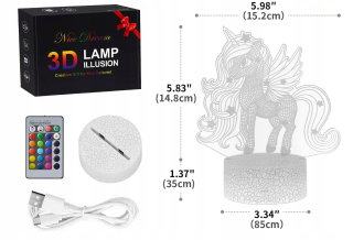 Nočná lampa do detskej izby - Nočná lampa Unicorn pre deti, 3D pilotné lampa