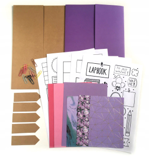 Súprava na prípravu notebooku, A4, 2 priečinky, kraft, fialová grafika, papier