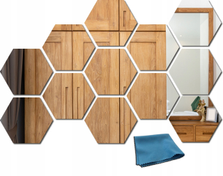 Detské samolepky na stenu - Dekoratívne zrkadlo Hexagon 16x18cm 12 ks L5