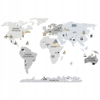 Detské samolepky na stenu - Gray World Map - Wall Sticker | Ružová. Ns