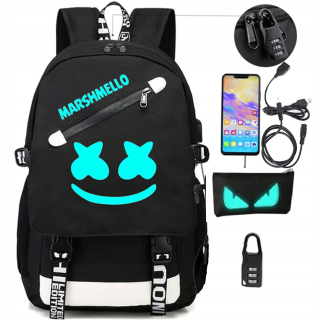 Školský batoh - Marshmello žiariaca batohová škola USB Cencil Case