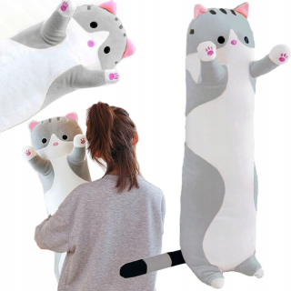 Maskot plyšový vankúš šedá mačka dlhá 70 cm