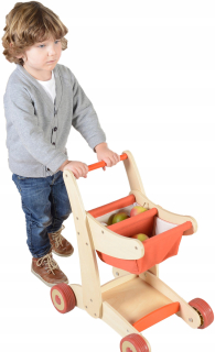 Detská pokladňa - obchod - Masterkid Wooden Trolley Nákupný košík