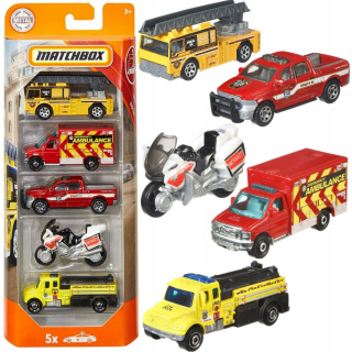 Hasičské auto - Matchbox sada 5 vozidiel strážnej ambulancie resoraki