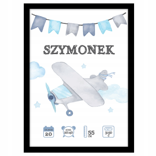 Obraz do detskej izby - A3 Birthday Metric, krst nové vzory + rámček