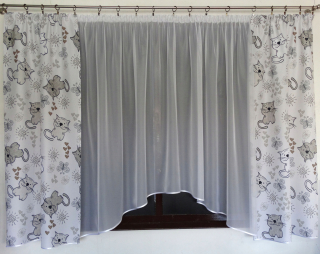 Záclony do detskej izby - MG Sada firana Woal + Záclony mačiatok Beige Gray