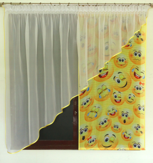 Záclony do detskej izby - Mg Kpl firana Woal Panel + skos Pattern emotikonov 300cm