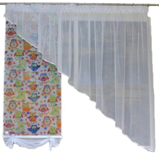 Záclony do detskej izby - Mg Kpl firana Woal Panel + skos Pattern Owl 300cm