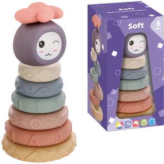 Mäkké senzorické bloky farebná pyramídová puzzle veža 8 diskov 20 cm