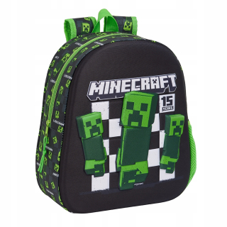 Minecraft Safta jednokomorový batoh do škôlky pre chlapcov, dievčatá, čierny, Odtiene zelenej