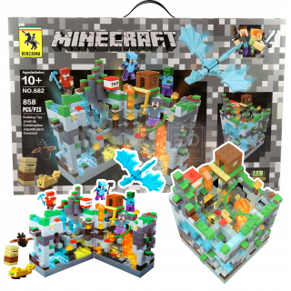 Stavebnica - Bloky MINECRAFT ÚTOK NA SIVÚ FORTRESU 4 LED bloky