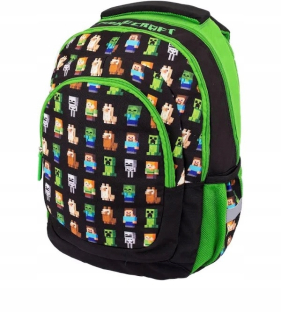 Viackomorový školský batoh Minecraft Astra, čierny, Odtiene zelenej, 20 l