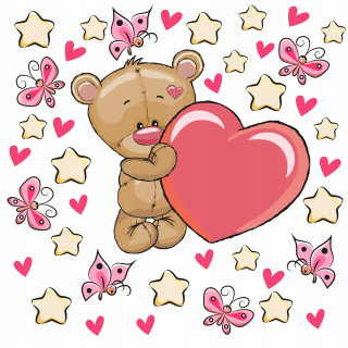 Detské samolepky na stenu - Medvede Stars Heart Wall Sticker 100 cm W4