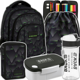 Viackomorový školský batoh Backup čierny, Odtiene sivej a striebornej, Odtiene zelenej, Viacfarebný 26 l + 4 ďalšie produkty