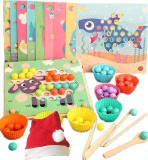 Montessori Drevená puzzle s montessori loptičkami