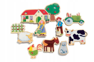 Drevená stavebnica - Magnetická puzzle na farme Djeca