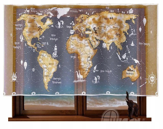 Záclony do detskej izby - Mapa sveta 210x120cm FIRA maľované!