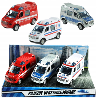 Kovové malé mini autíčka 8 cm, policajný výcvik, Hipo ambulancia, jazdné autá
