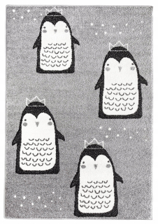 Koberec do detskej izby - Mäkký detský koberec PENGUINS GREY 170x120