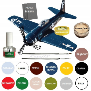 Stavebnica modelu lietadla Grumman F8F-2 Baercat SADA: FARBY, LEPIDLO + ŠTETCE