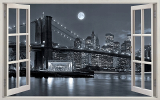 Detské samolepky na stenu - 3D samolepky na stenu okno Bridge New York New York