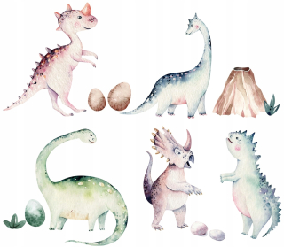 Detské samolepky na stenu - Samolepky na stenu Pastelové dinosaurov 5ks eco