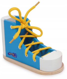 Learning Lacing Wooden Shoe Solid Modrá