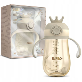 NENO MIO2 HNEDÝ INOVATÍVNY hrnček, FĽAŠA S VÁŽENOU SLAMKOU 280ml od 12M