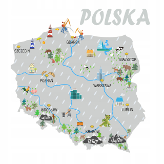 Detské samolepky na stenu - Wall Sticker. Poľský Map. Deti. Size. L