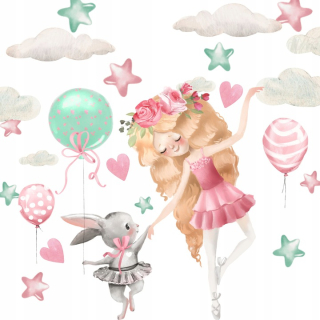 Detské samolepky na stenu - Wall Sticker Pastel Ballernica Rabbit Sladké