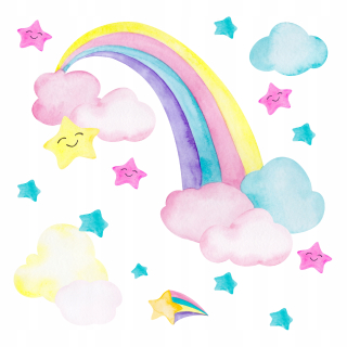 Detské samolepky na stenu - Wall Samolepka Dúha cloud hviezdy 50x100