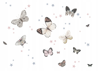 Detské samolepky na stenu - Nástenný výjav Butterflies prírodný vzhľad + Stars