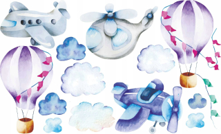 Detské samolepky na stenu - Deti samolepky Lietadlo Balloon Clouds Pastelow