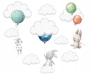 Detské samolepky na stenu - Samolepky na stenu Zajačikovia Bear Balloons 100