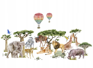 Detské samolepky na stenu - Nástenné nálepky Safari Lion Elephant Set XXL