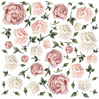 Detské samolepky na stenu - Nástenné nálepky PEONY kvety 100x130 cm