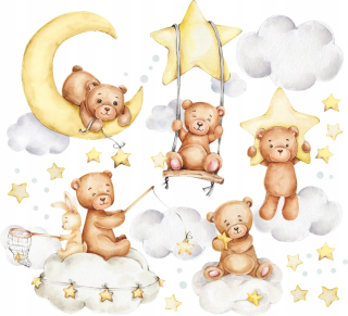 NÁLEPY NA STENU BEARS CLOUDS 100x100cm MC9