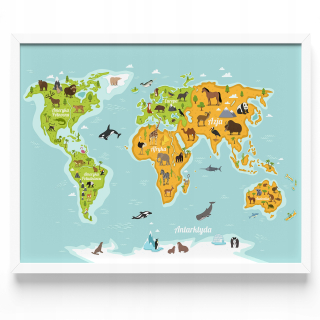Obraz do detskej izby - Vzdelávacie plagát kontinentov na svete atlas A3 rámom