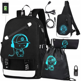 Školský batoh - Školský batoh žiariaci USB Set Bag Bag